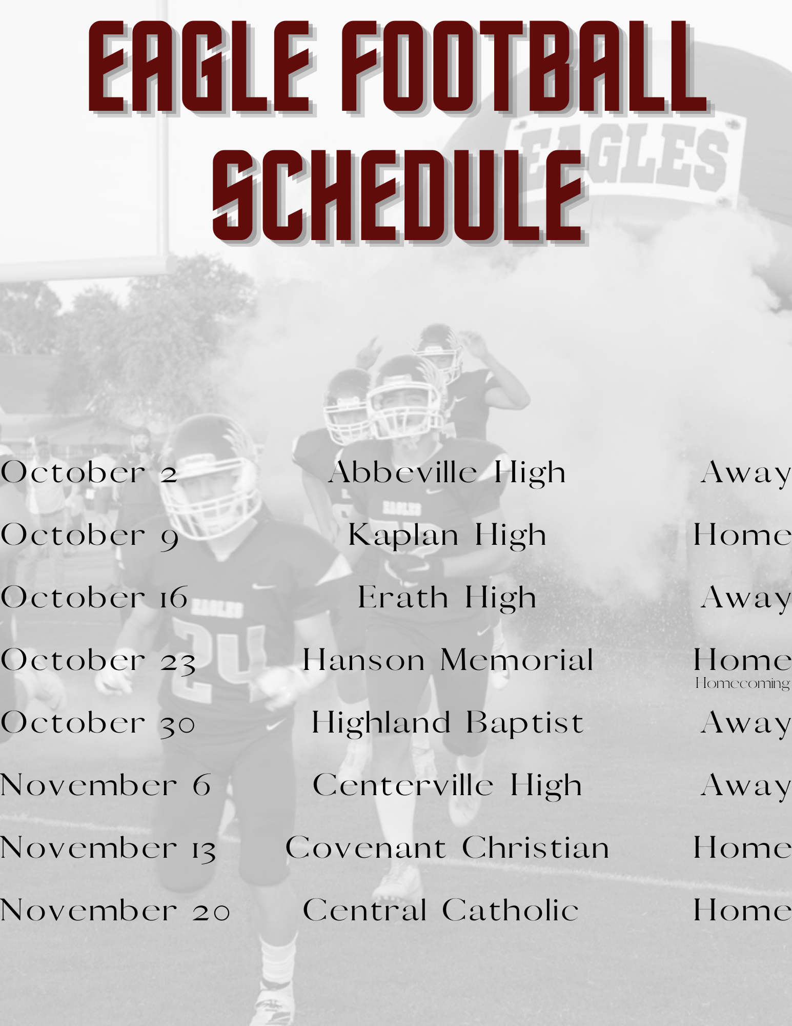 Vermilion High School Football Calendar 2025